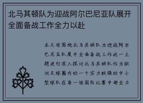 北马其顿队为迎战阿尔巴尼亚队展开全面备战工作全力以赴