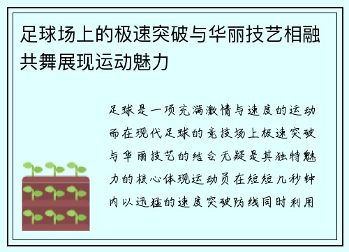 足球场上的极速突破与华丽技艺相融共舞展现运动魅力